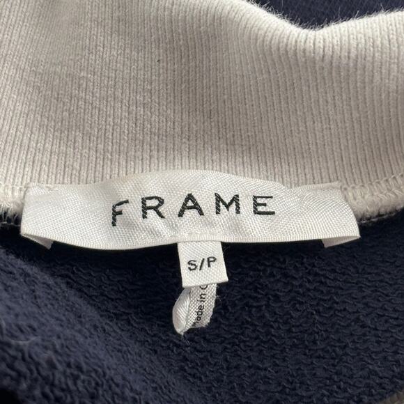 Frame Navy Blue Polo Collar Pullover Cotton Sweatshirt - Picture 9 of 11